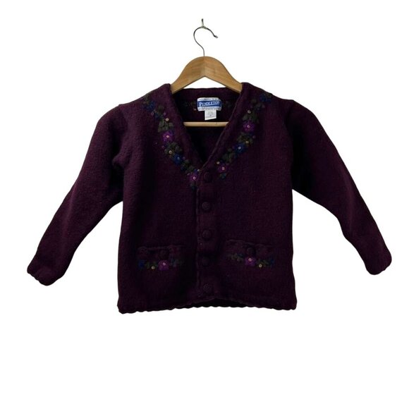 Vintage Pendleton Girls M 100% Wool Cardigan Sweater Embroidered Floral - Picture 12 of 16
